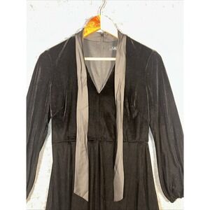 Lauren Ralph Lauren Tie-Neck Velvet Dress Womens‎ 8P Black A-Line Long Sleeve